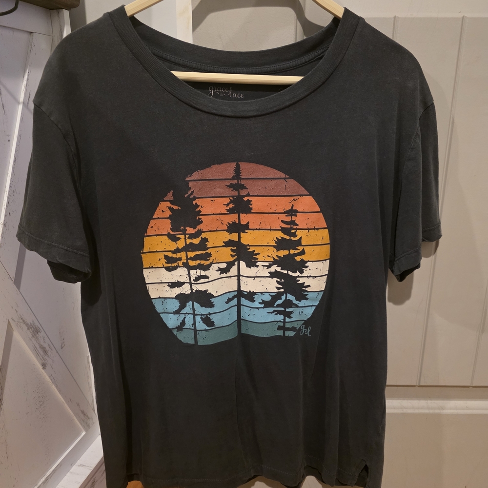 Grace & Lace Black Tee with Sunset Graphic
